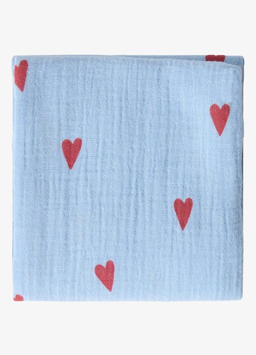 Studio Noos Light Blue Hearts 100% katoen | 70 x 70 cm - detail blauw