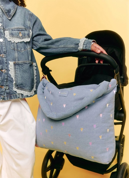 Studio Noos Luiertas van denim met borduring - voorkant 7 lichtblauw