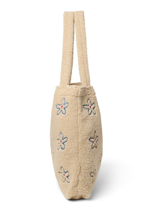Studio Noos Schoudertas van teddy met bloemenprint - detail 3 naturel