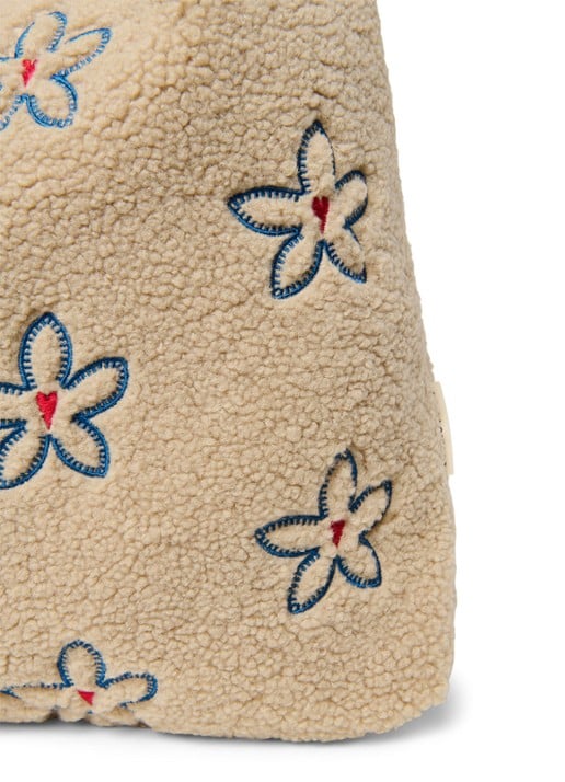 Studio Noos Schoudertas van teddy met bloemenprint - detail 4 naturel