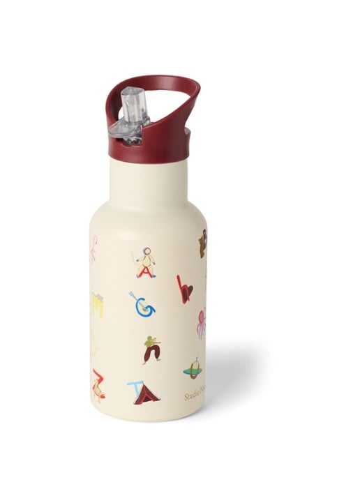 Studio Noos Waterfles met print 35 cl - detail gebroken wit