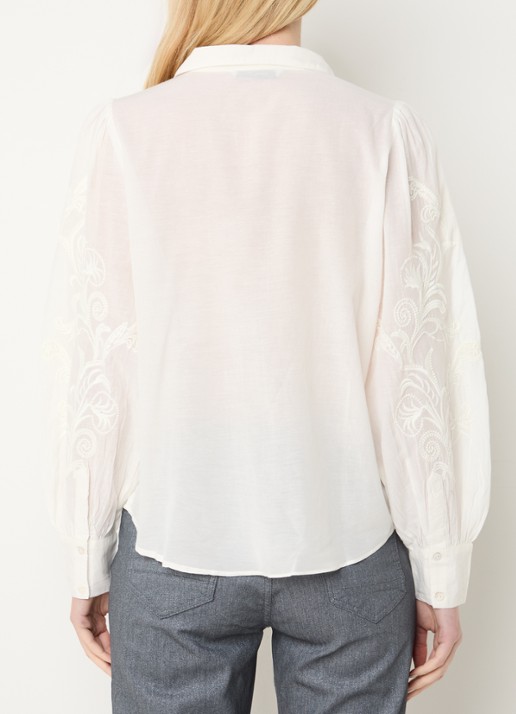 Summum Blouse met pofmouw en borduring - achterkant ivoor