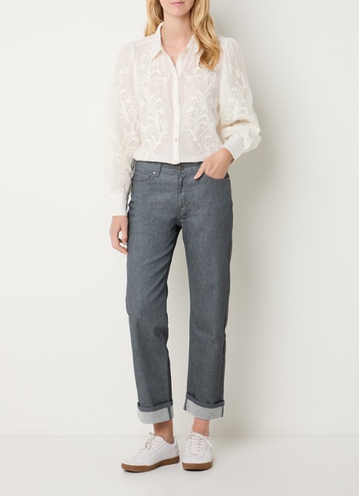 Summum Blouse met pofmouw en borduring - voorkant 3 ivoor