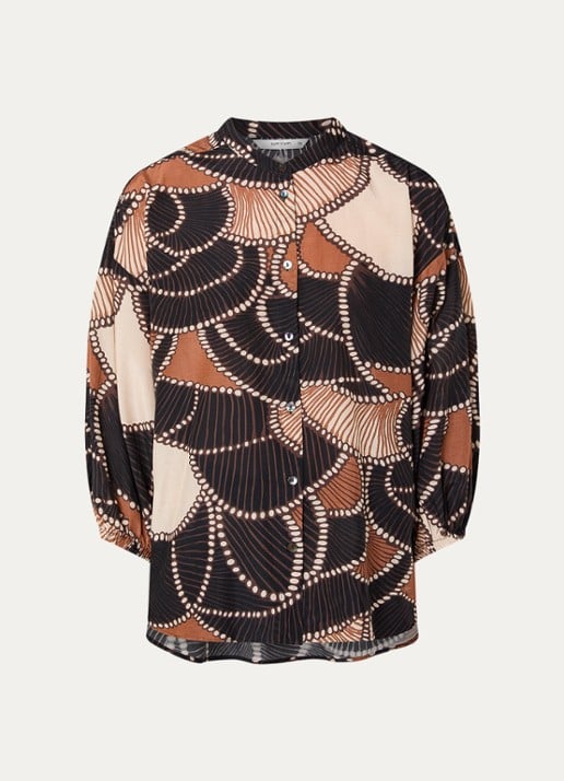 Summum Blouse met print en ballonmouw - voorkant 3 zwart
