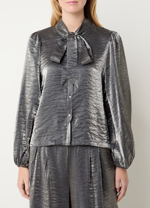 Summum Blouse met sjaalkraag en metallic finish