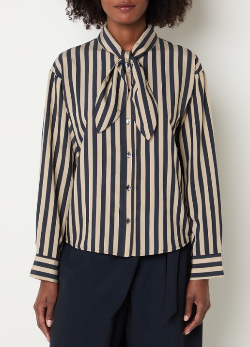 Summum Blouse met streepprint en sjaalkraag