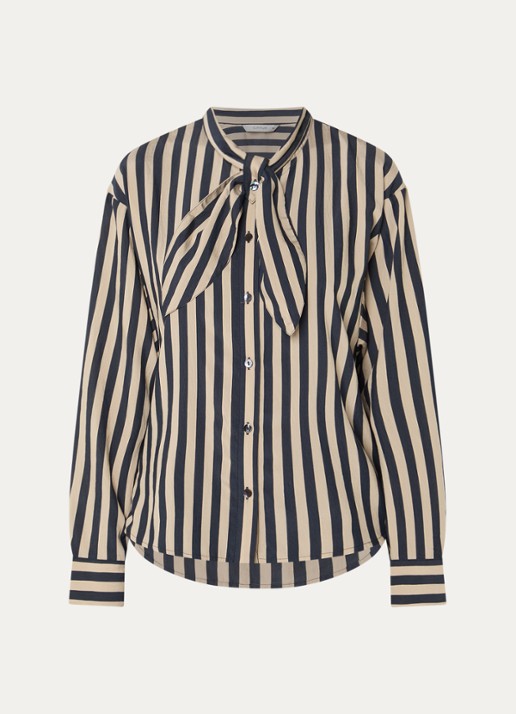 Summum Blouse met streepprint en sjaalkraag - voorkant 3 donkerblauw