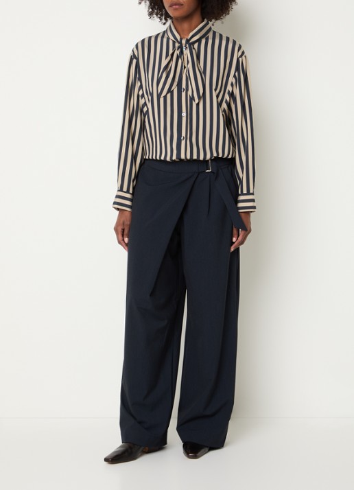 Summum Blouse met streepprint en sjaalkraag - voorkant 4 donkerblauw