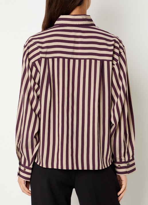 Summum Blouse van satijn met streepprint - achterkant 4 bruin