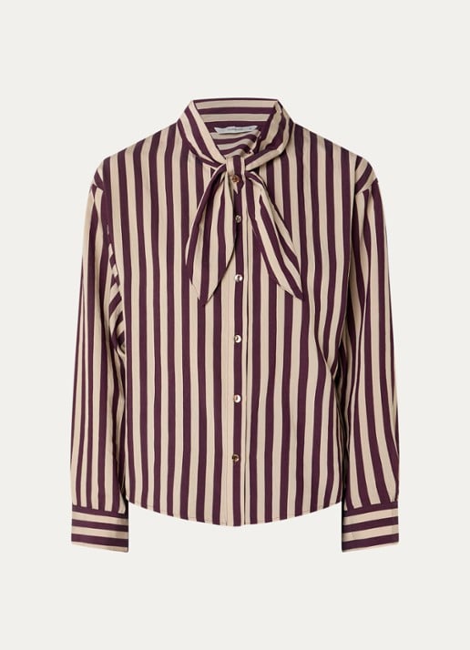 Summum Blouse van satijn met streepprint - voorkant bruin