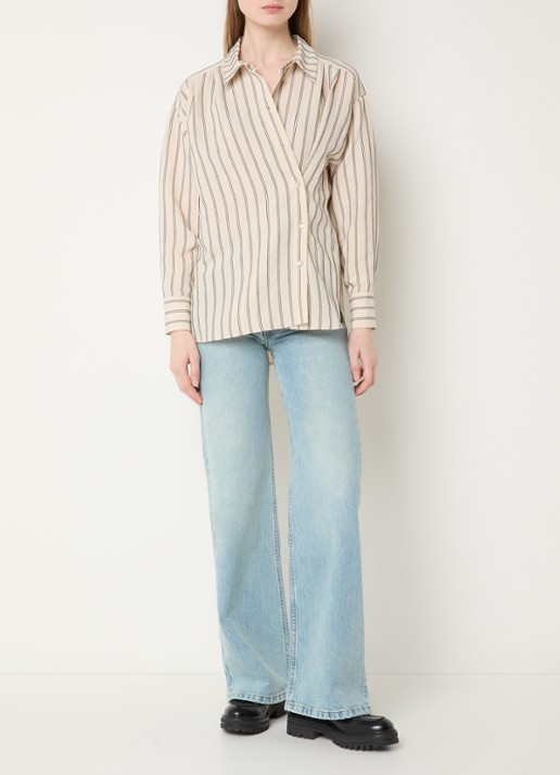 Summum Chenille blouse met streepprint - voorkant 2 creme