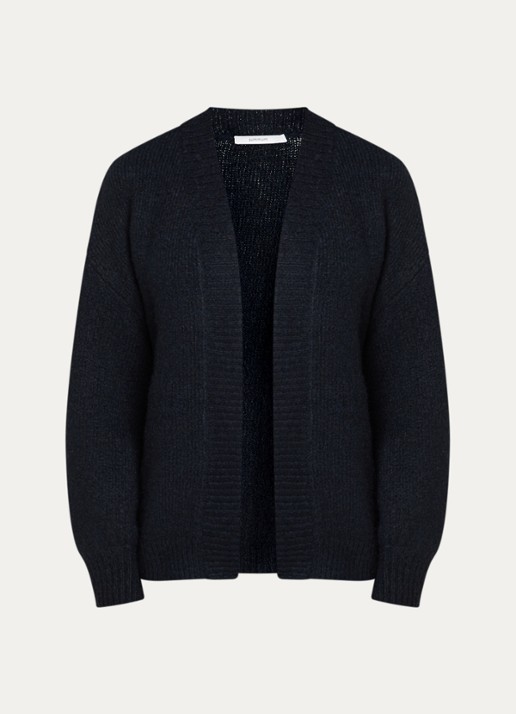 Summum Fijngebreid openvallend vest in wolblend - voorkant 3 donkerblauw