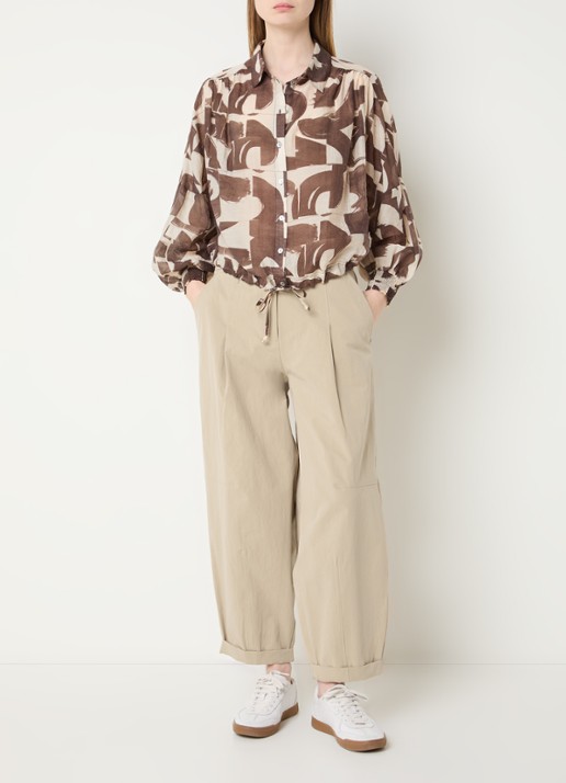 Summum High waist balloon fit broek met steekzakken - voorkant 2 beige