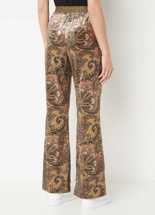 Summum High waist flared fit broek van fluweel met paisley dessin - achterkant 3 bronsgroen