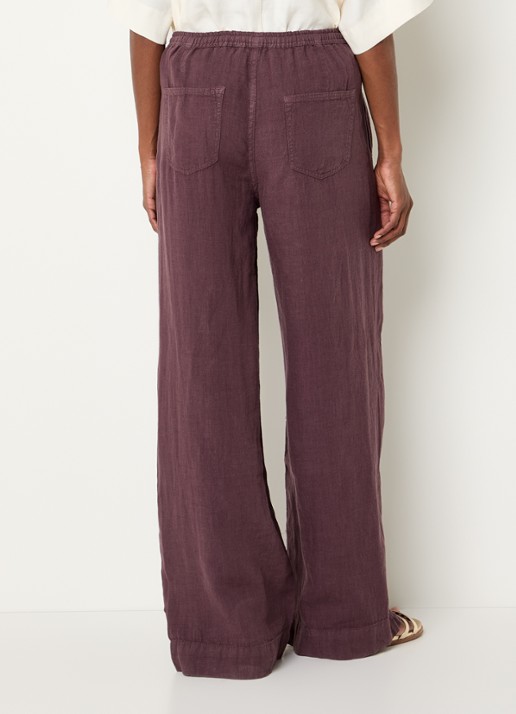 Summum High waist loose fit broek van linnen met steekzakken - achterkant 2 aubergine