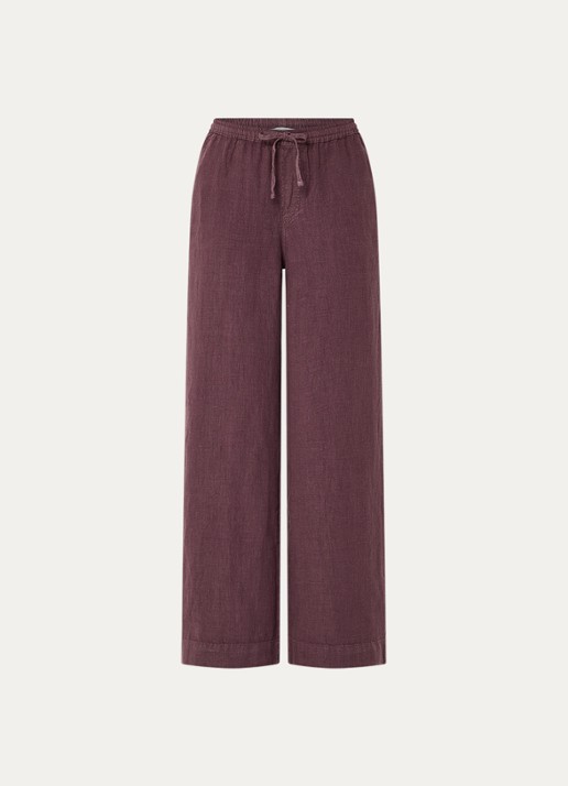 Summum High waist loose fit broek van linnen met steekzakken - voorkant 3 aubergine