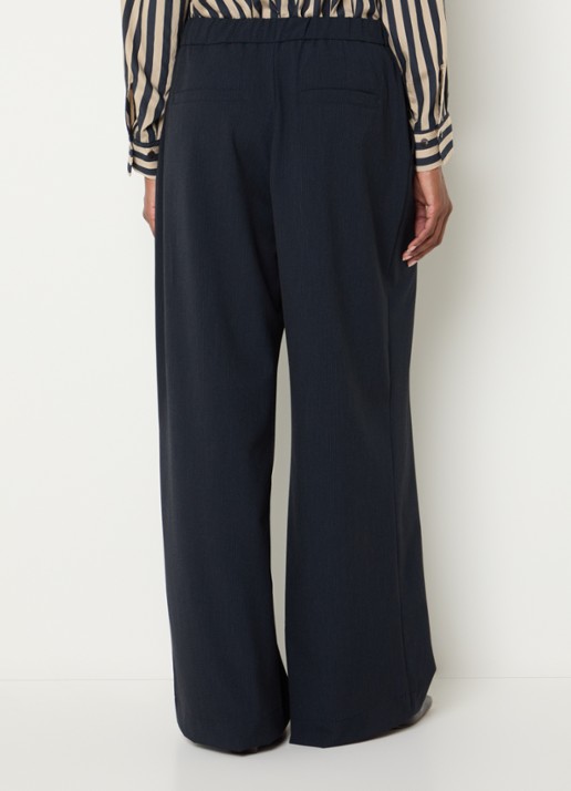 Summum High waist loose fit pantalon met krijtstreep en ceintuur - achterkant donkerblauw
