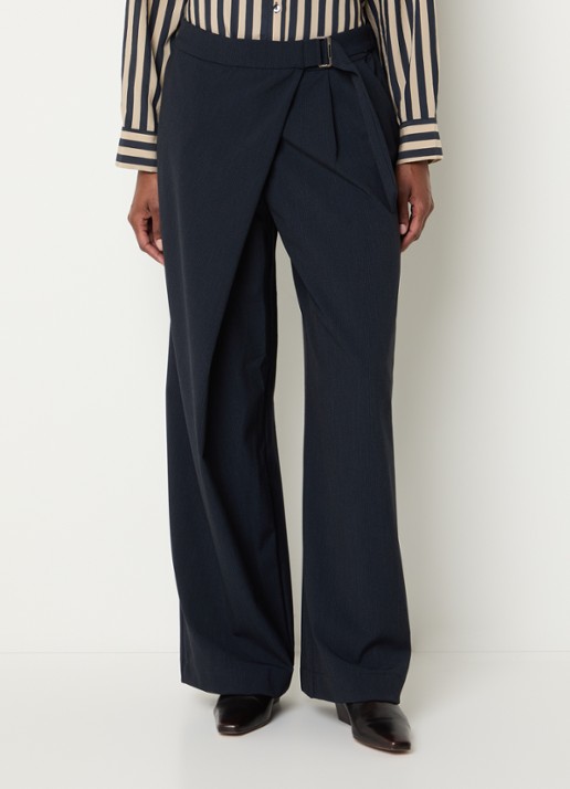 Summum High waist loose fit pantalon met krijtstreep en ceintuur