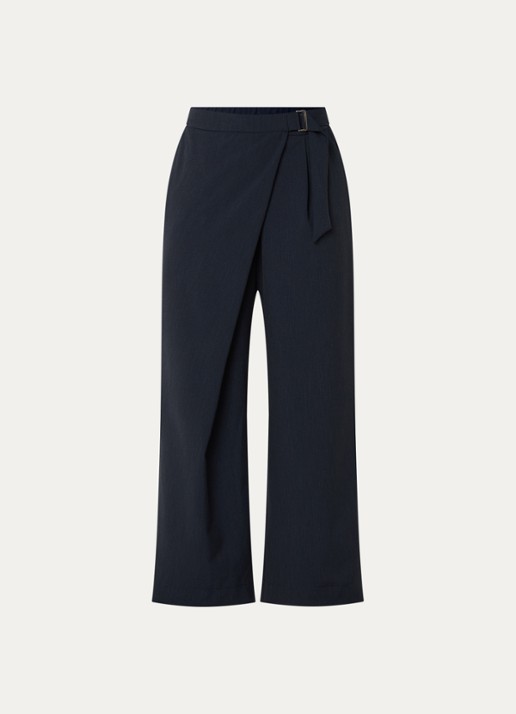 Summum High waist loose fit pantalon met krijtstreep en ceintuur - voorkant 2 donkerblauw