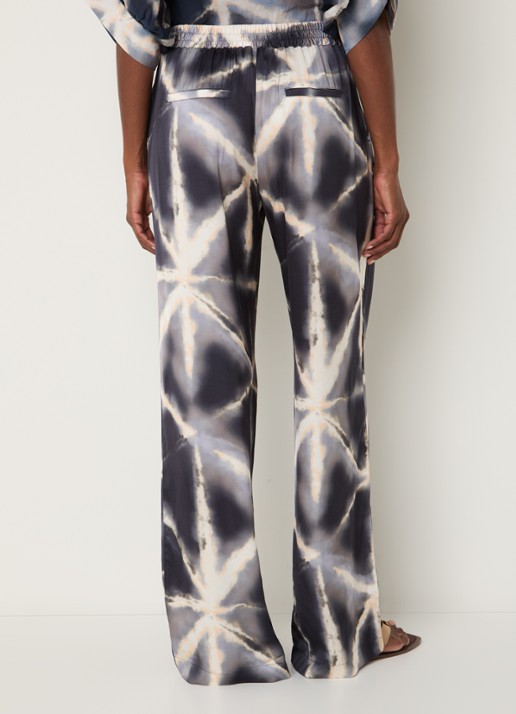 Summum High waist straight fit broek met tie-dye dessin en glanzende finish - achterkant blauw