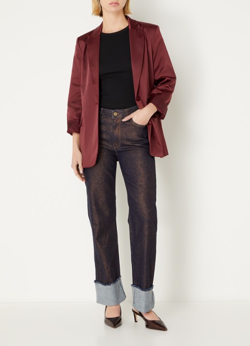 Summum High waist straight leg jeans met lurex - voorkant 4 roodbruin