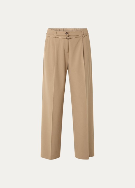 Summum High waist wide fit pantalon met ceintuur - voorkant 2 donkerbeige