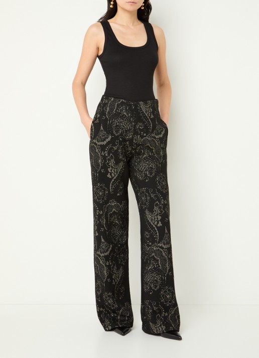 Summum High waist wide fit pantalon met jacquard dessin en lurex - voorkant 4 zwart