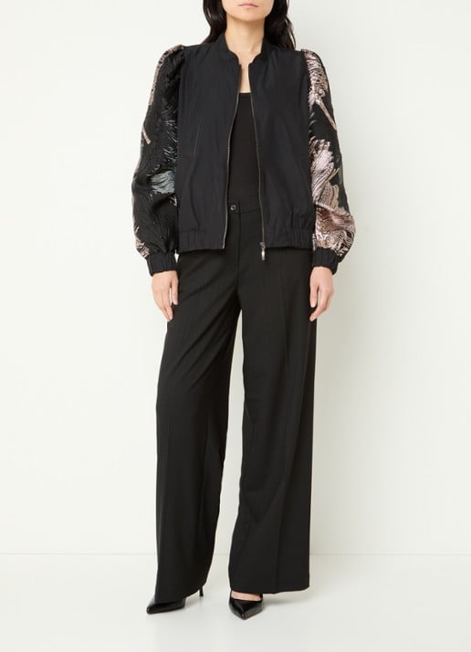 Summum High waist wide fit pantalon met lurex - voorkant 2 zwart