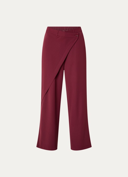 Summum High waist wide fit pantalon met overslag  - voorkant bordeauxrood