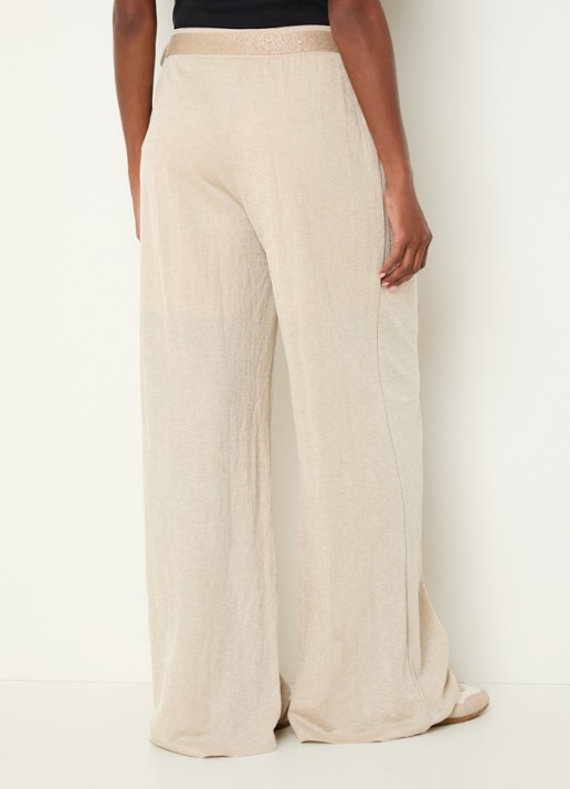 Summum High waist wide fit pantalon met strikceintuur - achterkant beige
