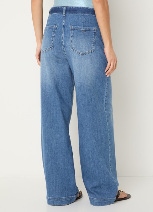 Summum High waist wide leg jeans met ceintuur  - achterkant indigo