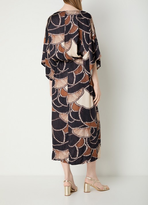 Summum Maxi jurk met print en ceintuur - achterkant bruin