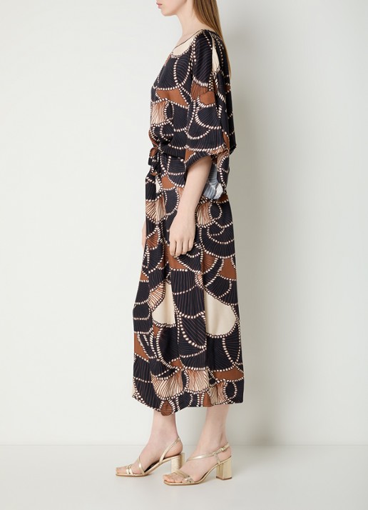 Summum Maxi jurk met print en ceintuur - voorkant 4 bruin