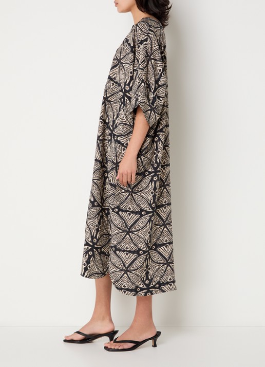 Summum Midi tuniekjurk met print en V-hals  - voorkant 2 zwart
