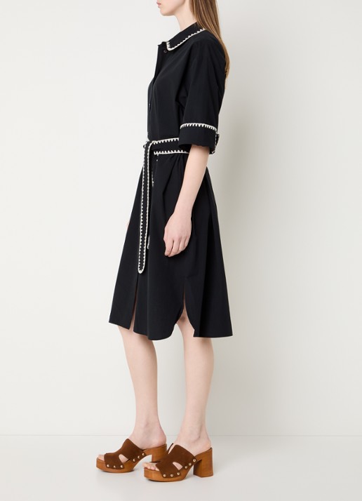 Summum Mini blousejurk met strikceintuur - voorkant 4 zwart