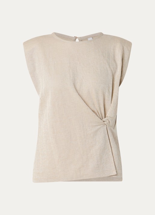Summum Mouwloze top met schoudervulling - voorkant beige