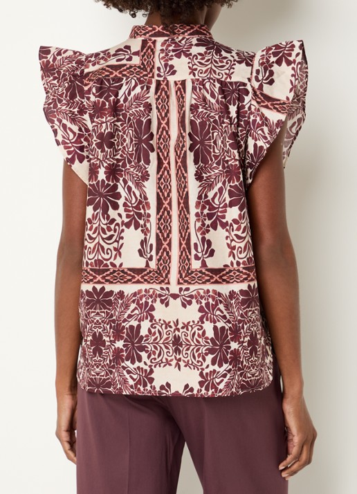 Summum Mouwloze tuniek met bloemenprint en volant - achterkant 4 aubergine