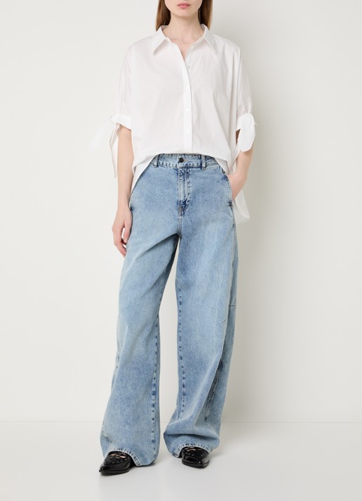 Summum Oversized blouse met strikdetail - voorkant 2 wit
