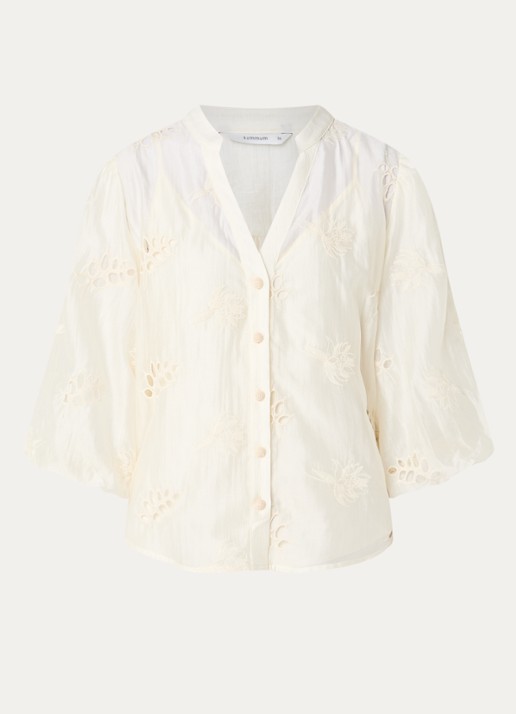 Summum Rom semi-transparante blouse met borduring - voorkant 2 ivoor