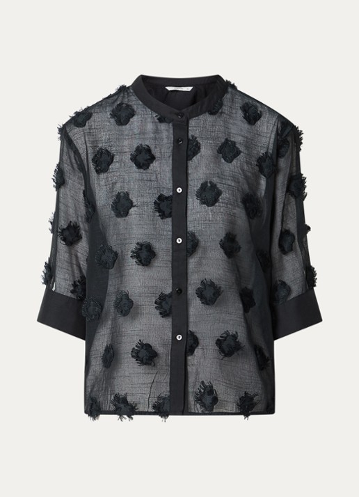 Summum Semi-transparante blouse met structuur - voorkant 3 zwart