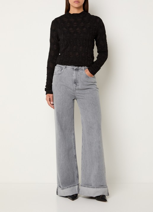 Summum Semi-transparante top met plooidetail - voorkant 4 zwart