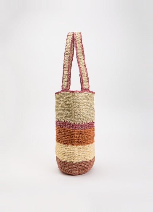 Summum Strandtas van raffia met streepprint - detail 4 roodbruin