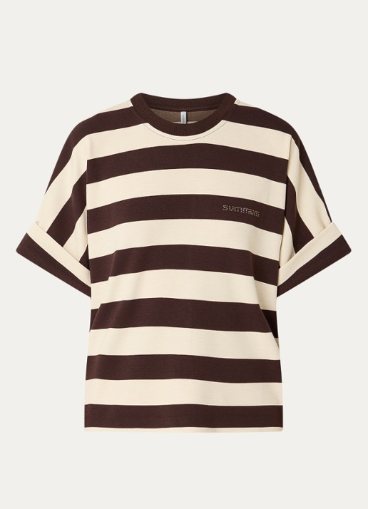 Summum T-shirt met streepprint - voorkant bruin