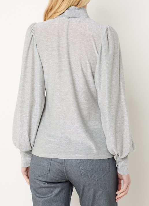 Summum Top met lurex en afneembare sjaalkraag - achterkant 3 lichtgrijs