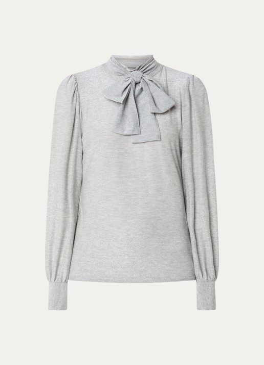 Summum Top met lurex en afneembare sjaalkraag - voorkant lichtgrijs