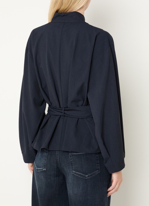 Summum Top met strikceintuur en streepprint - achterkant 4 donkerblauw