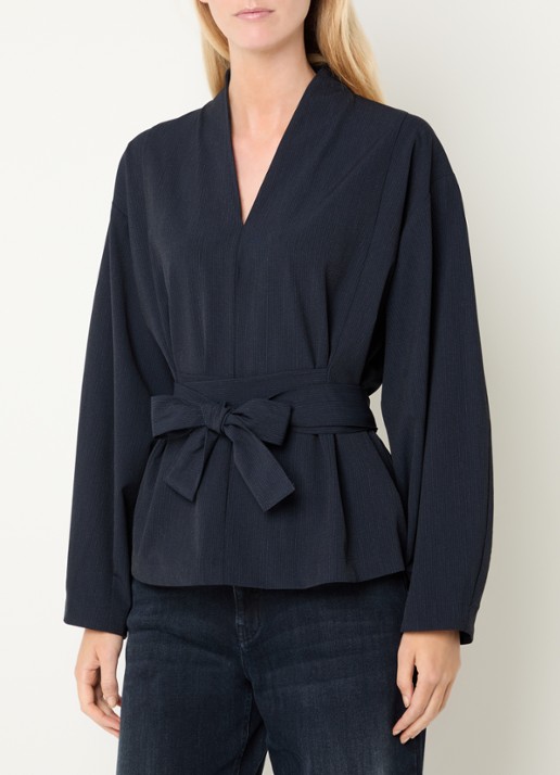 Summum Top met strikceintuur en streepprint