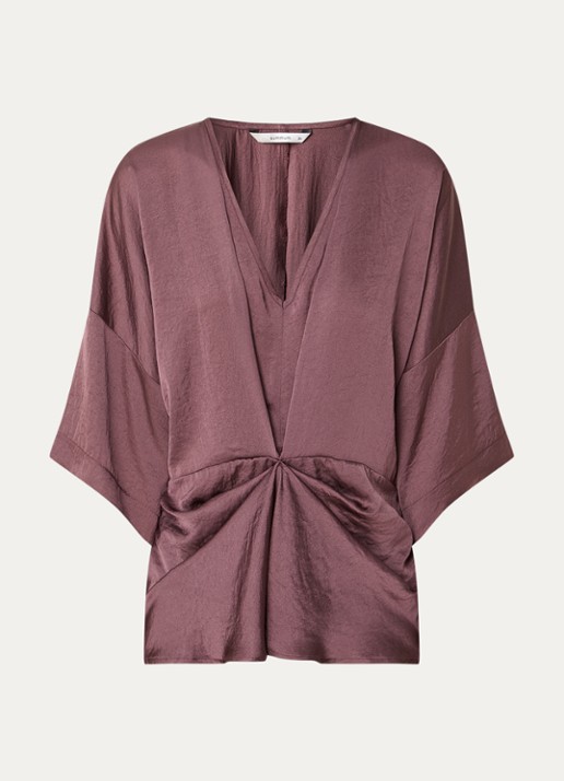Summum Top met V-hals en gedrapeerd detail - voorkant 3 aubergine