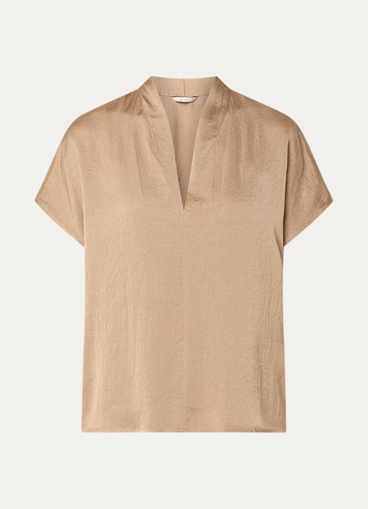 Summum Top met V-hals en vlindermouw - voorkant khaki