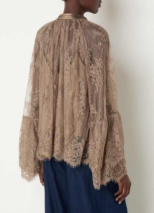 Summum Top van mesh met strikkraag - achterkant 2 taupe